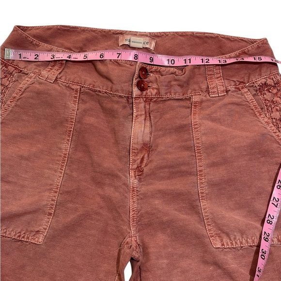 Sundance Women’s 10 Linen Cotton Blend Pants Lace Trim Dusty Pink Boho Casual - Picture 12 of 15